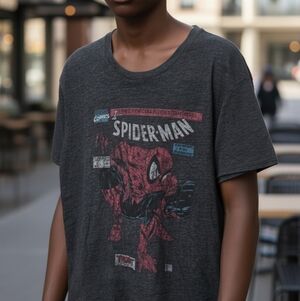 Marvel Spiderman Gray T Shirt Short Sleeve Torment Superhero Graphic Tee Y2K XL